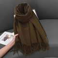 Dark brown scarf with colorful polka dots and fringe detail shown on a grey sofa - 68-180CM / Army Green