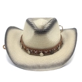 Chapeau de cowboy vintage en paille avec bande à pièces et cordon de serrage réglable - M (56-58cm) / Style Vintage Beige Fumé (3)