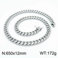 Chaîne à maillons cubains argentée pour hommes en acier inoxydable, 650x12mm, 172g - Collier Couleur Acier (KN202876-KFC) / 65cm x 1.2cm