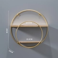 Nordic wall mounted gold metal shelf with two wood tiers in circular nested design - Irregular Double Round 2-Layer - Gold