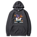 Dark grey Halloween hoodie for men and women featuring a cute gnome and pumpkin print - Dark Gray