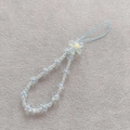 Light blue beaded flower phone strap made of clear acrylic beads with heart bow charm - Multi-Flower Phone Chain Blue