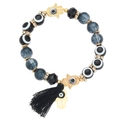 Handgemaakte Evil Eye kralenarmband met Hamsa Hand bedeltjes en zwarte zijden kwastjes - Kc Goud Zwart 1030