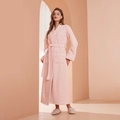 Pink oversized plush fleece bathrobe for women with tie waist and deep pockets - Light Pink - Women