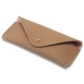 Khaki snakeskin embossed faux leather envelope sunglasses pouch with gold snap closure - Brown