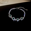 Elegante bracciale a fiore in zircone verde smeraldo con diamanti bianchi su base argento - Bracciale-Verde