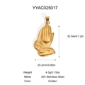 Pendentif mains en prière doré en acier 304 avec détails des dimensions et du poids - Style Mains en Prière (YYAC025017)