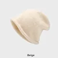 Minimalist beige knitted beanie featuring a stylish rolled edge and soft ribbed texture - One Size (54-58CM) / Rolled Edge Thick Version / Beige