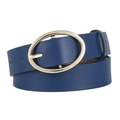 Cintura in pelle blu con fibbia ovale dorata, texture fine e finitura lucida - Blu navy
