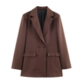 Losse bruine blazer met rechte snit voorzien van twee knopen en klepzakken - XS / Tan