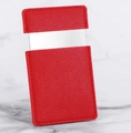 Portable red faux leather card case with stainless steel mirror on marble surface - Red