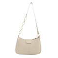 Chic cream crocodile pattern shoulder bag with acrylic chain and half-moon design - White