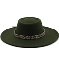 Close-up of a dark green wool fedora hat featuring an intricate woven decorative band - M (56-58cm) / Army Green