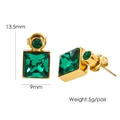 Λεπτομέρεια σκουλαρίκια από τιτάνιο 13,5 mm x 9 mm με σμαραγδένιο ζιργκόν και χρυσή βάση - Σκούρο Πράσινο