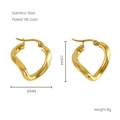 Detail showing 18k gold plated stainless steel twisted earrings, 30mm x 23mm size - 18K Gold / Gold