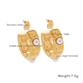 Detailed view of gold stainless steel pearl earrings with 27mm diameter and high polished finish - Textured Pearl Style (E165)