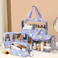 Set of 4 purple waterproof travel makeup bags with transparent windows and marine patterns - Small, Medium, Large And Flip Top Bag Set / Purple Ocean World