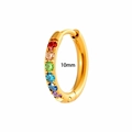 Gouden 10mm roestvrijstalen oorring ingelegd met kleurrijke ronde zirkoon steentjes - 10mm / Goud Regenboog