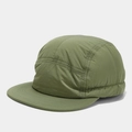 Detailed side view of quilted olive green five-panel camping cap with flat brim design - Adjustable / Army Green