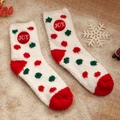 Plüsch-Weihnachtssocken aus Korallenvlies mit roten Punkten und JOY-Stickerei für den Winter - Einheitsgröße / Weißer Polka Dot