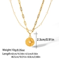 Double-layered 18K gold plated paperclip chain necklace with star compass coin pendant - Gold