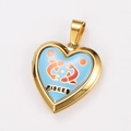 Colgante de corazón dorado de acero inoxidable con esmalte azul claro y diseño de Piscis - Relicario Azul Claro Signo Piscis (Estilo 4)