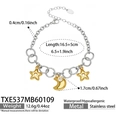 Detailed view of stainless steel bracelet with star and moon charms and specifications - Bi-color Bracelet (TXE537)