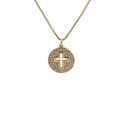 Golden box chain necklace with a round hollow cross pendant and sparkling zircons - Round Hollow Cross With Zirconia
