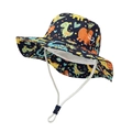 Navy blue children sun hat with colorful dinosaur print and adjustable chin strap - Size 52 (3-6 Years) / Black Jurassic Dinosaur