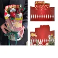 Red Merry Christmas bouquet wrapping card with festive Santa and Snowman illustrations - Merry Christmas Shaping Sheet [Red]