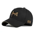 Classic black baseball cap featuring premium gold embroidery and 3D artistic signature - Adjustable / Black