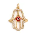 Golden Hamsa pendant with pavé cubic zirconia and red evil eye enamel detail - M599110-red / Red