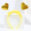 Yellow Valentine headband with glitter gold hearts and fluffy feathers on springs - Yellow Gold Glitter Heart Feather Headband (No. 37)