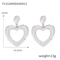 Modern hammered texture heart dangle earrings in silver finish with hollow design - Hammered Hollow Heart (F1312) / Steel