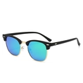 Classic semi-rimless Clubmaster sunglasses with black-gold frame and blue-green lenses - Black Gold Frame Green Mirror Lens