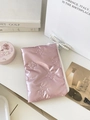 Pale pink quilted bow embossed mini pouch for earphones with a secure white zipper closure - Pink (With Charm)