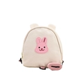 Off-white canvas toddler backpack with pink rabbit patch and decorative small ears - Large / Pink
