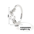 Silver leaf ring with zircon stones measuring 2cm height and 2.1cm width, 1.6g weight - Silver Tone With Clear Zirconia