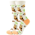 White cotton crew socks with red panda and bamboo leaf print and orange toe detail - White Red Raccoon