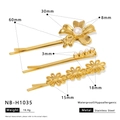 Barrettes à cheveux en acier plaqué or 18K avec fleurs en coquillage et perles - Ensemble Trois Pièces Floral Perle Doré (NB-H1035) / Or 18 carats