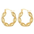 Golden bean-link hoop earrings in polished stainless steel with lever-back closure - Gold Bean Link Hoop (N-457)