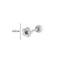 Silver flower stud earring with blue zircon and screw back closure, 0.47cm diameter size - 7# Silver (Blue Sapphire Flower)
