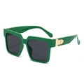 Green square frame sunglasses with black lenses and gold metal temple detail - Green Frame / Grey