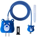 Blue cartoon bear charger cover set for Apple 20W power adapter and cable protection - Blue Bear / Five-Piece Set