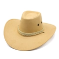 Classic khaki faux suede Western cowboy hat with braided gold rope and metal eyelets - M (56-58cm) / Beige