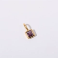 Square gold pendant featuring a deep purple zircon stone inlay in a minimalist setting - February Heart Pendant - Gold