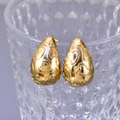 French vintage gold teardrop earrings with embossed heart patterns on clear glass - 18K Gold