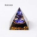 Orgonite energy pyramid with amethyst crystal ball, gold foil, and black stones base - Ball020