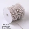 DIY jewelry 4mm white faux pearl bead chain with KC gold wire on white spool - 4mm (Round) / KC Gold