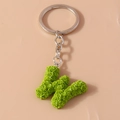 Grass green 3D rose flower alphabet W keychain with shiny silver metal ring and chain - Letter W